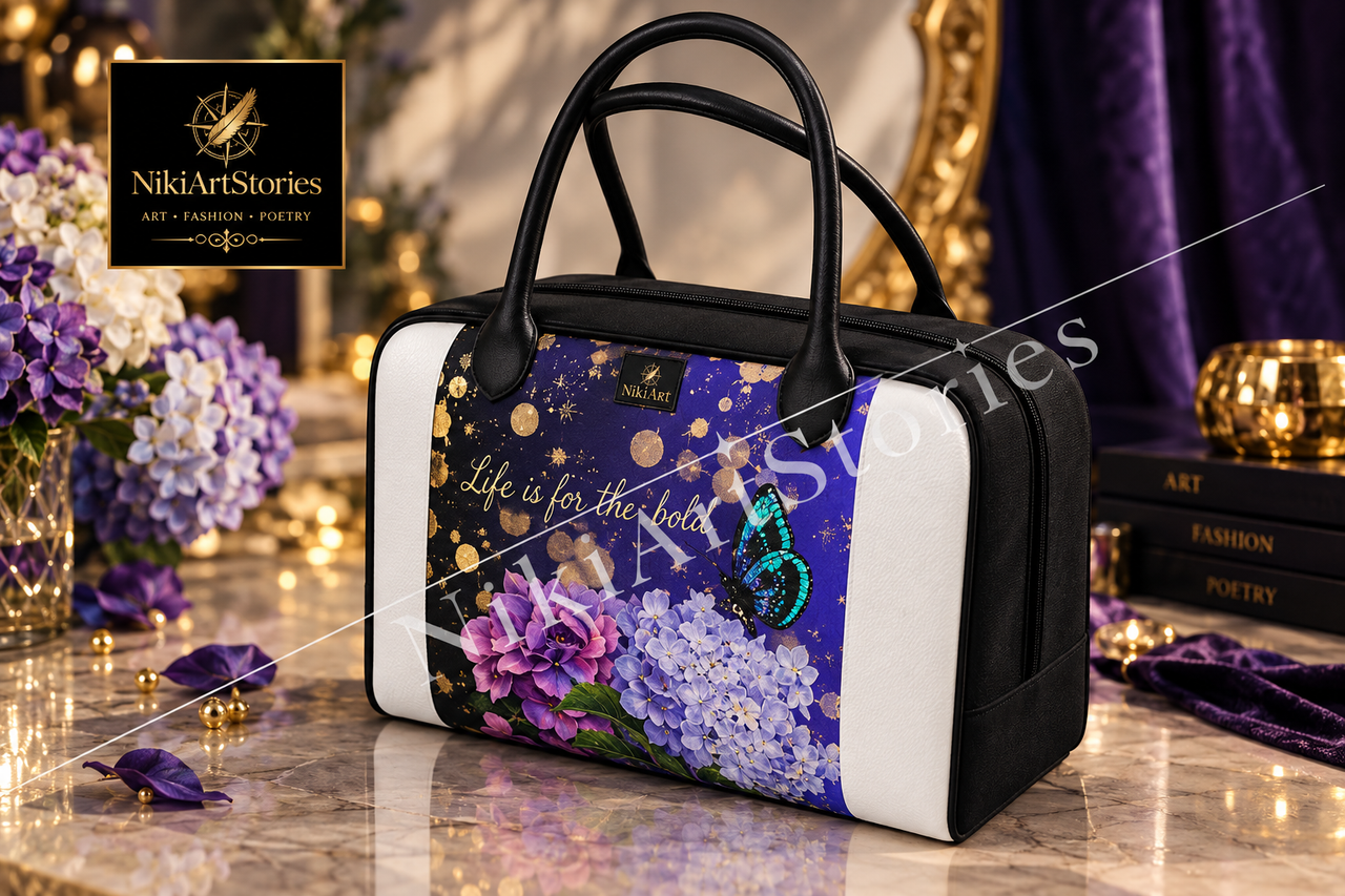 NikiArtStories – Royal Blue & Gold Floral Handbag | Wearable Art