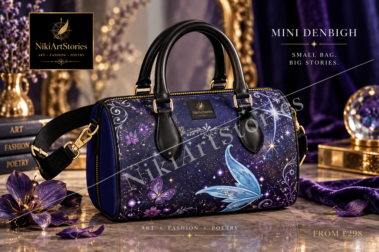 NikiArtStories – Royal Blue & Gold Floral Handbag | Wearable Art